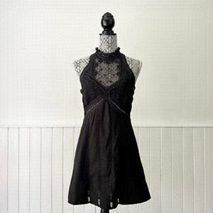 Free People Black Lace Mock Neck Sleeveless Mini Dress Size XS